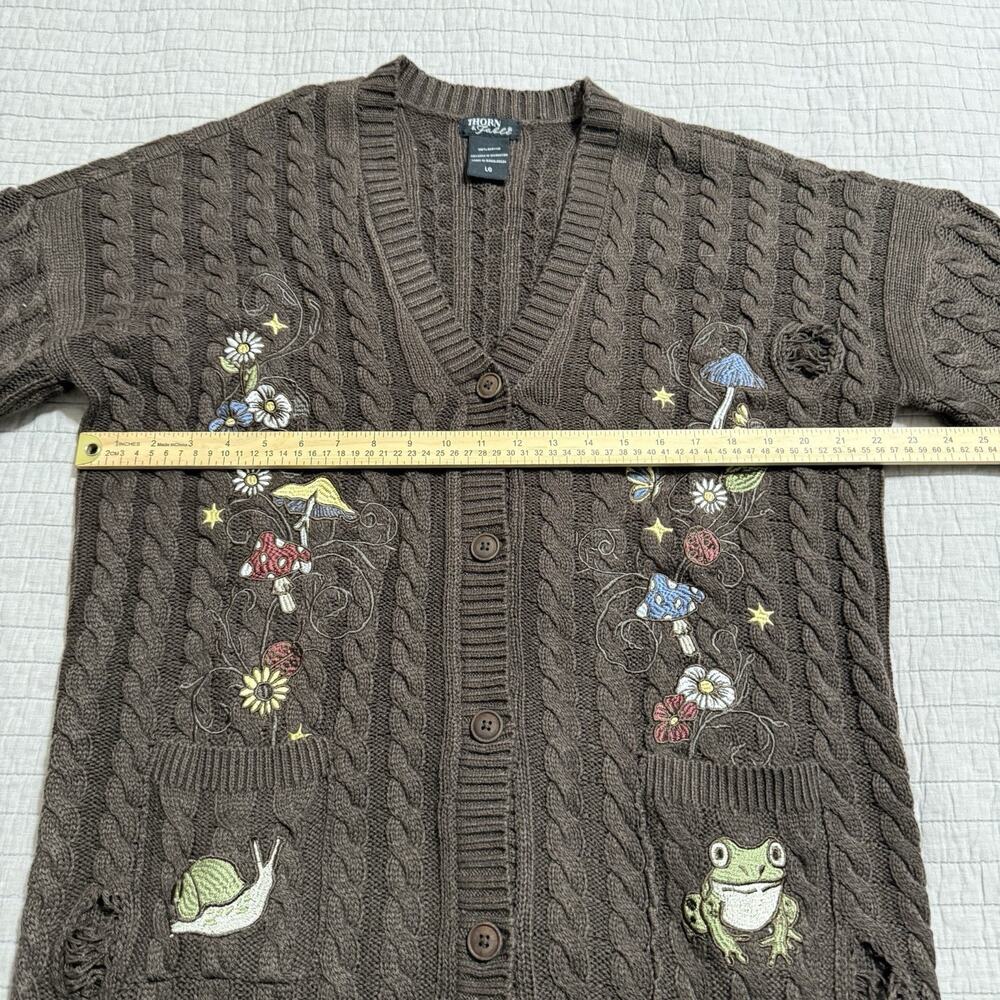 Thorn & Fable Mushroom & Frog Cable Knit Cardigan Size Large - Picture 4 of 7